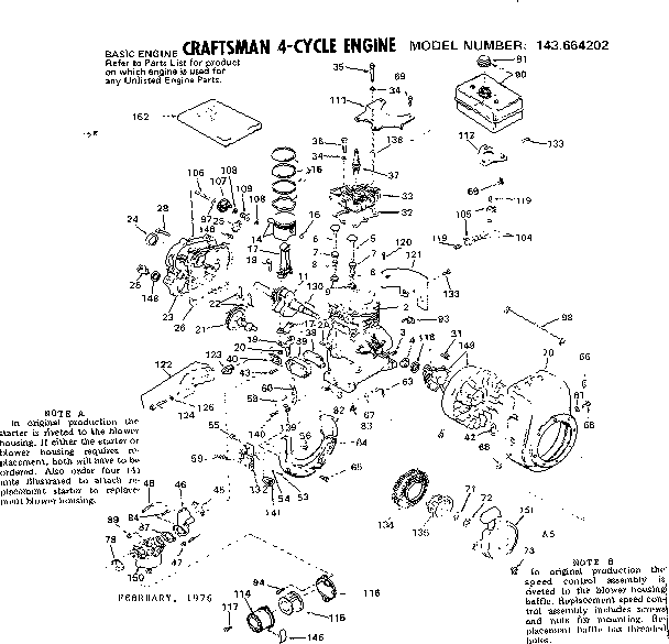 Replacement Parts Diagram and Parts List for 143664202  Craftsman Engine