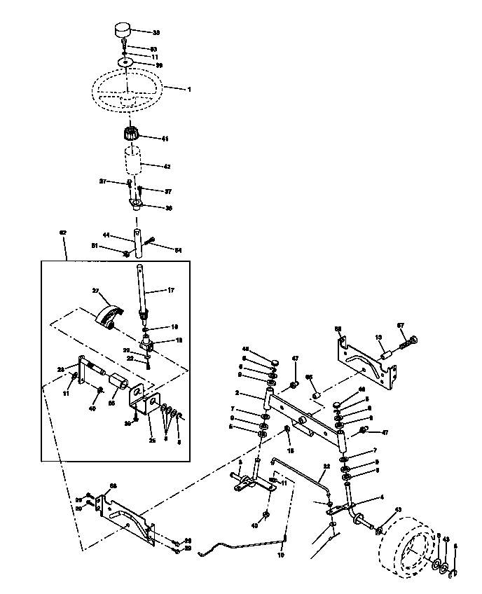 Steering Assembly Diagram and Parts List for 917270720  Craftsman Lawn Tractor