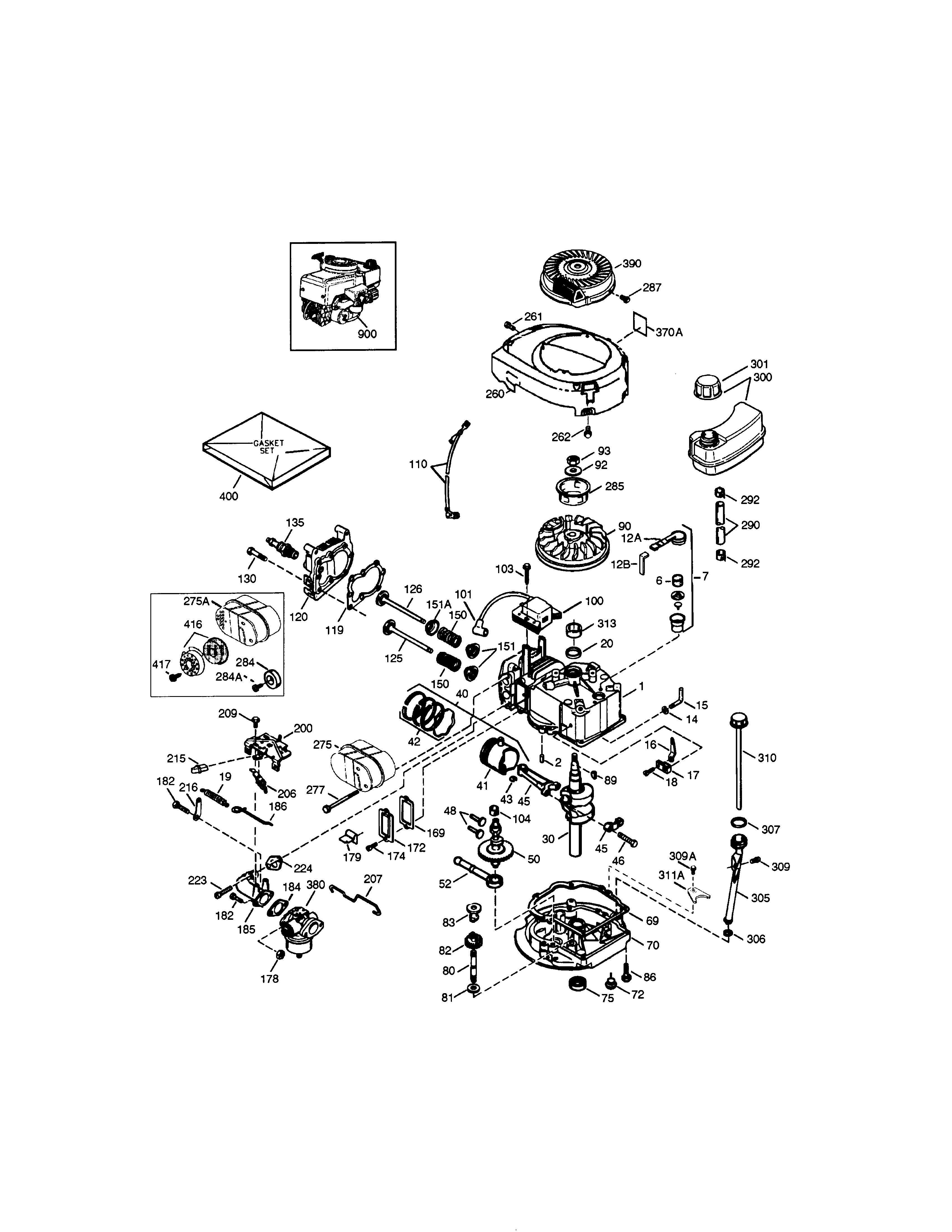 Engine Assembly Diagram and Parts List for 143043800  Craftsman Engine
