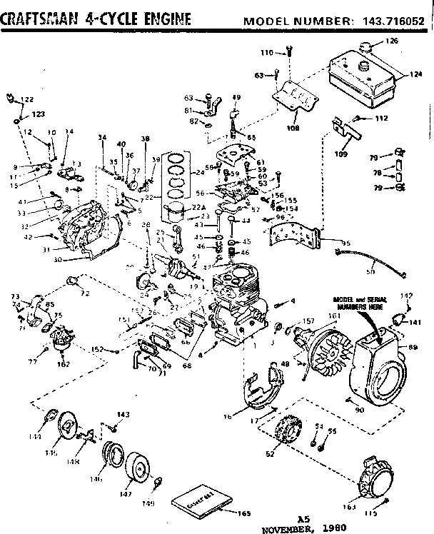Replacement Parts Diagram and Parts List for 143716052  Craftsman Engine