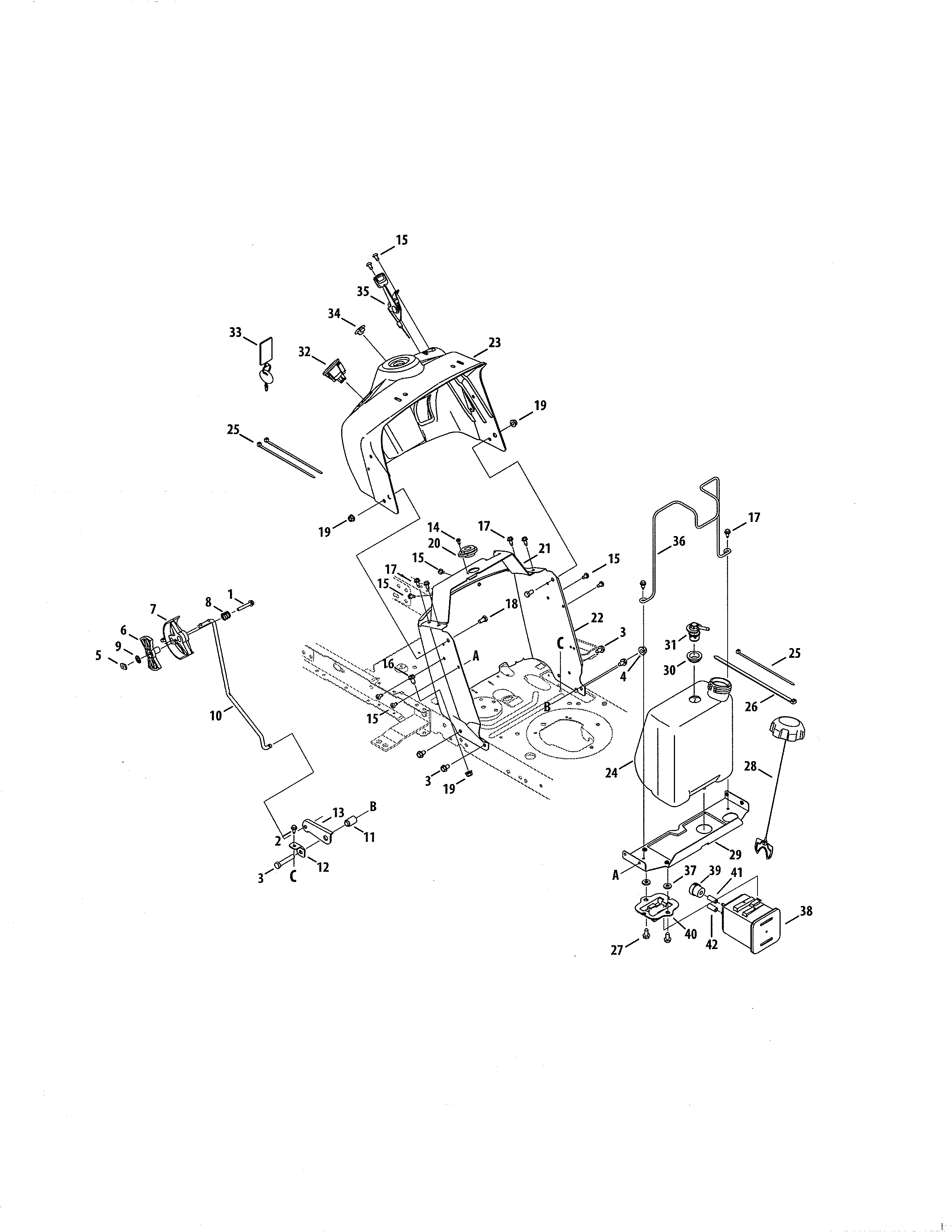 Upper Dash Panel/fuel Tank Diagram and Parts List for 247203713  Craftsman Lawn Tractor