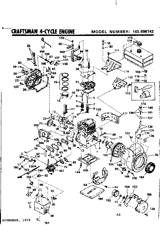 Engine Diagram and Parts List for 143696142  Craftsman Engine