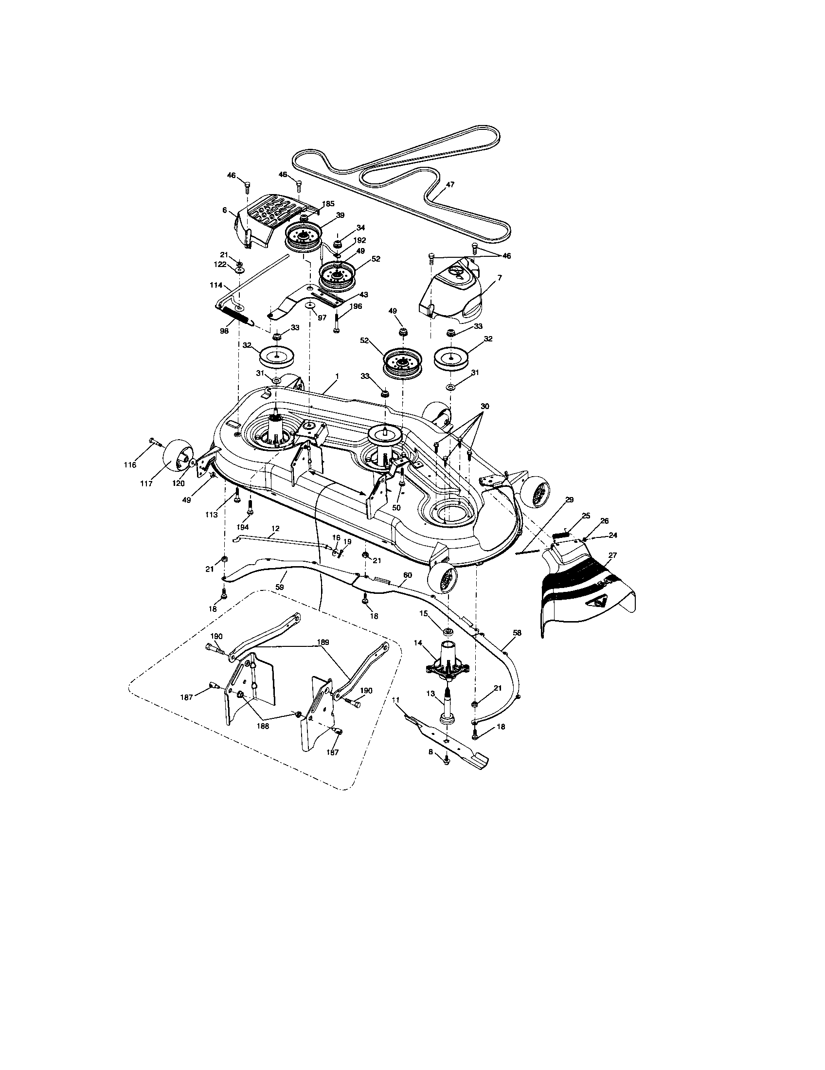 Mower Deck Diagram and Parts List for 917276904  Craftsman Lawn Tractor