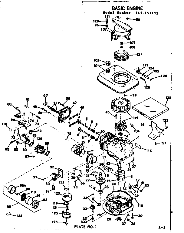 Basic Engine Diagram and Parts List for 143151103  Craftsman Engine
