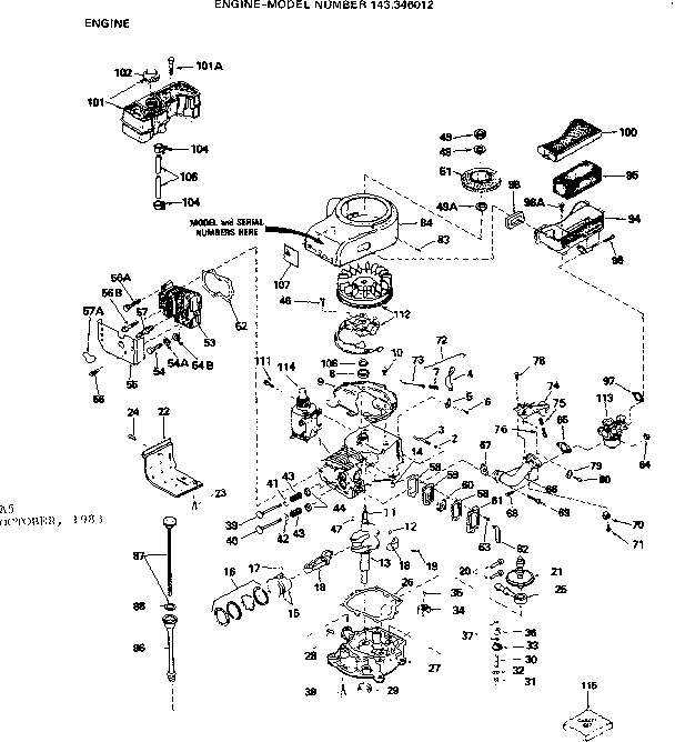 Replacement Parts Diagram and Parts List for 143346012  Craftsman Engine