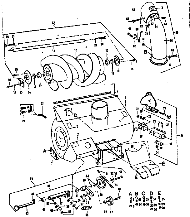 Auger  Assembly Diagram and Parts List for 84224068  Craftsman Snow Blower