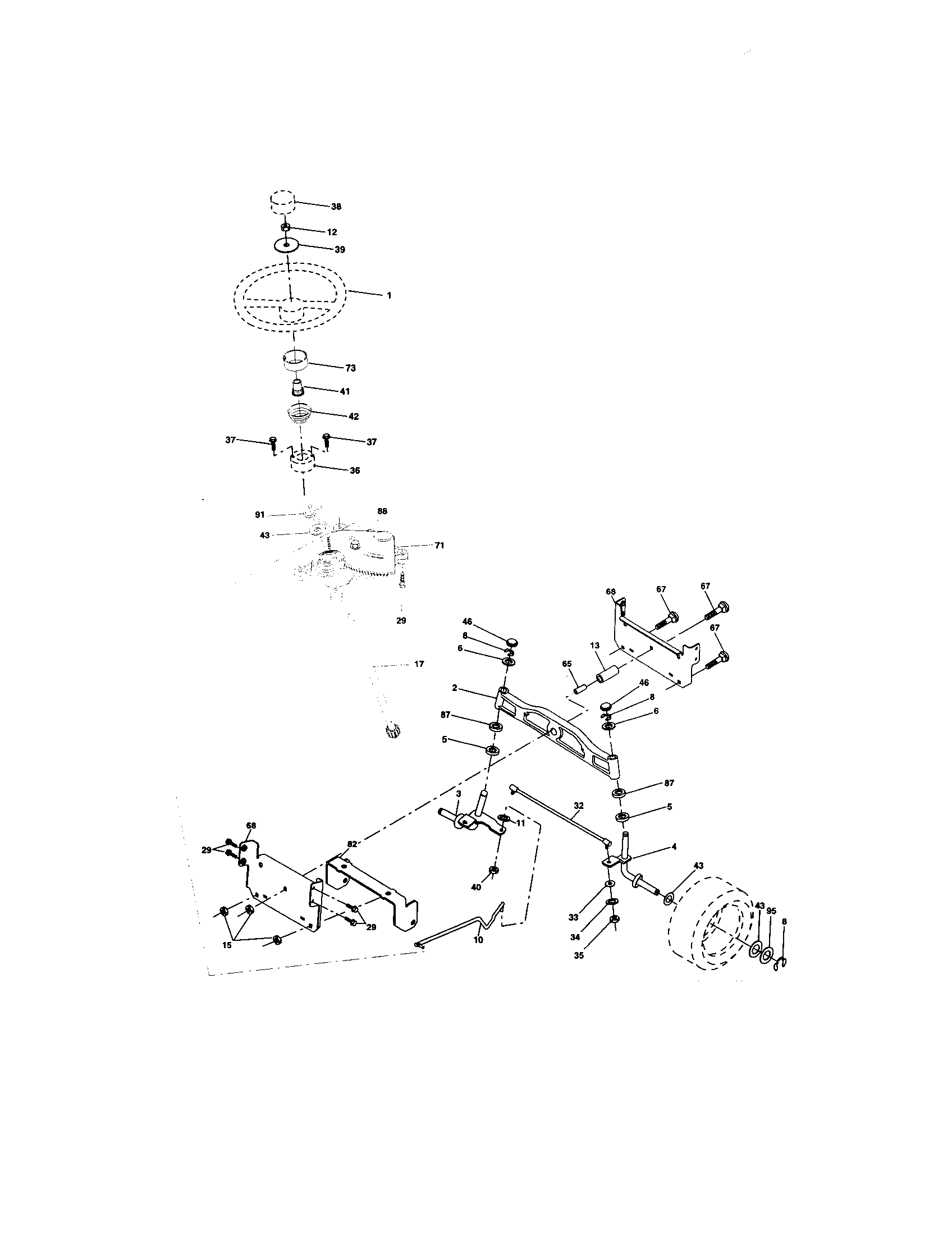 Steering Assembly Diagram and Parts List for 917273642  Craftsman Lawn Tractor