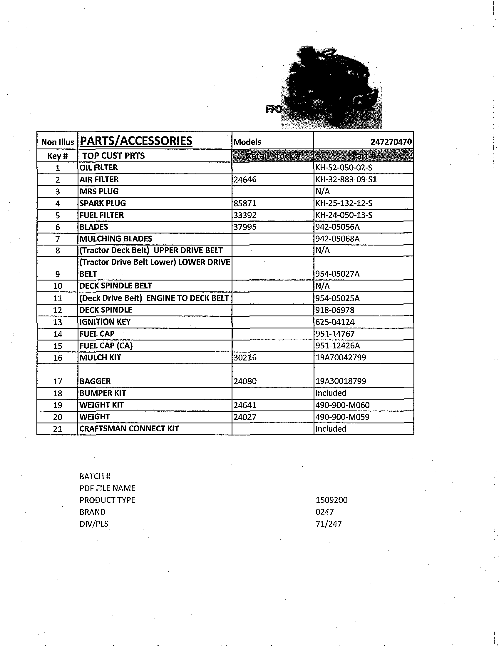 Top Customer Parts Diagram and Parts List for 247270470  Craftsman Lawn Tractor
