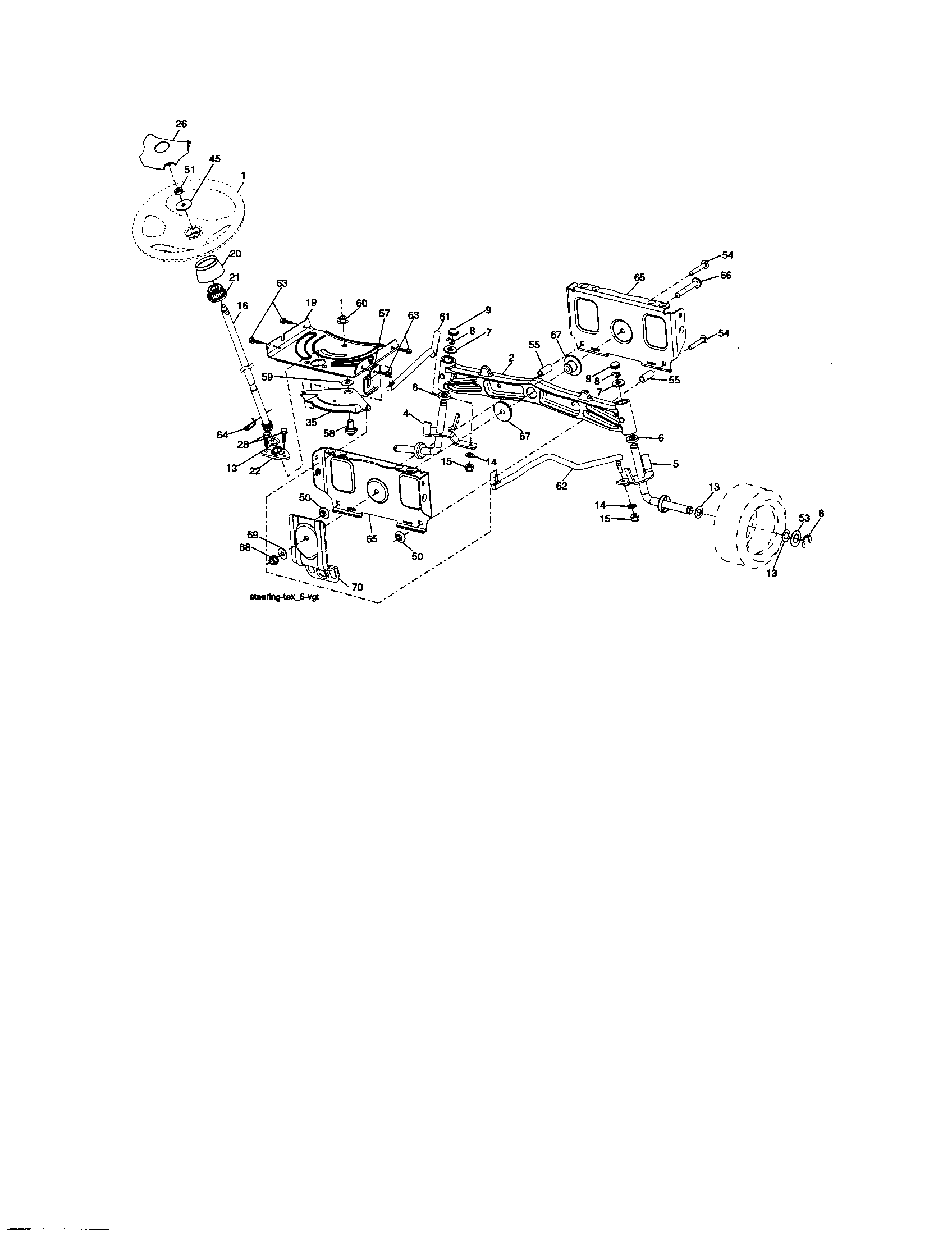 Steering Diagram and Parts List for 917276845  Craftsman Lawn Tractor