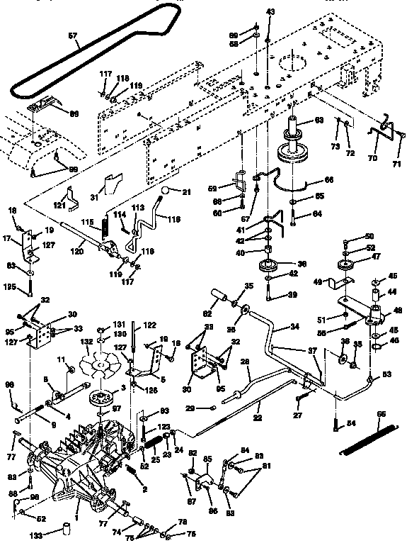 Drive Diagram and Parts List for 917257590  Craftsman Lawn Tractor