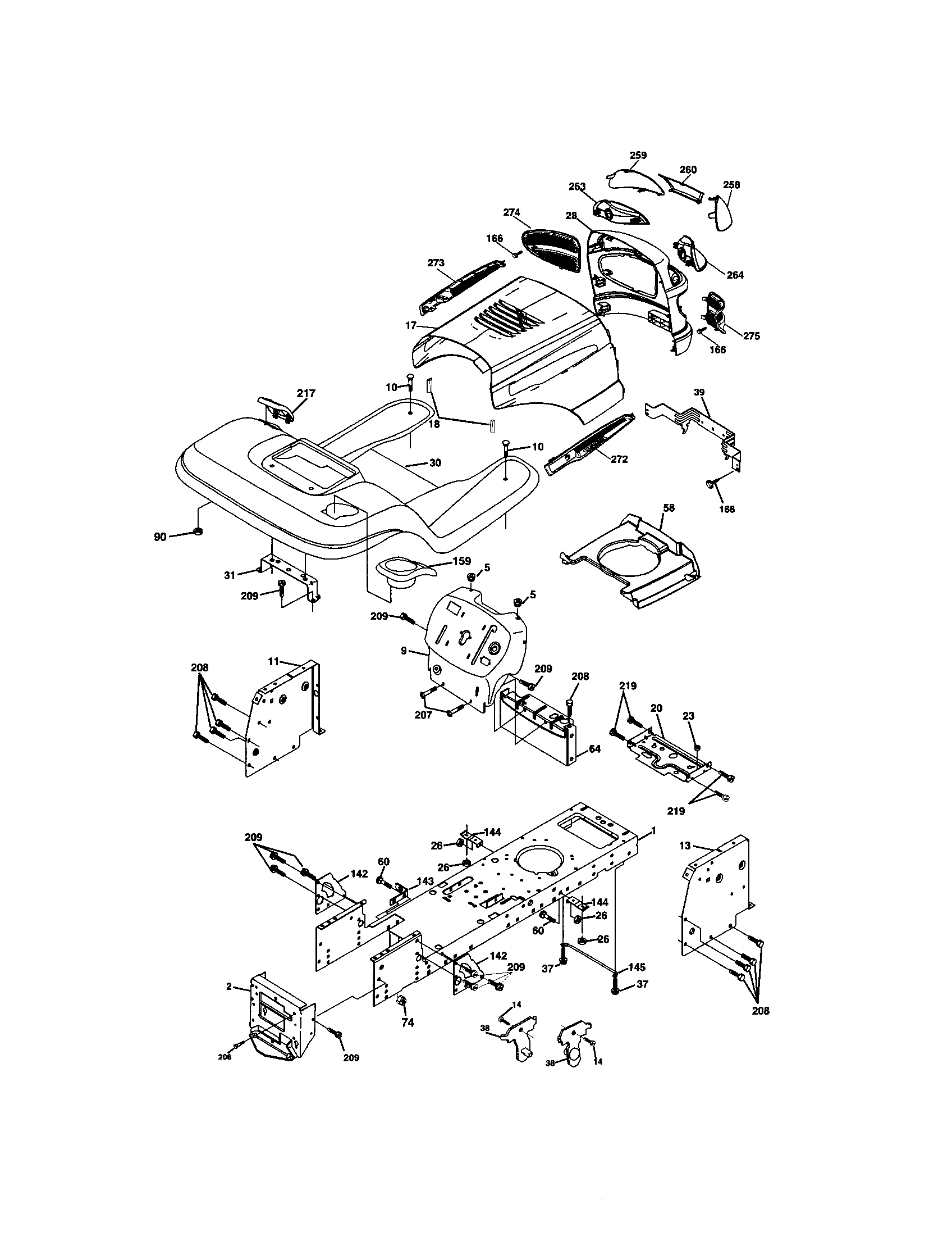 Chassis And Enclosures Diagram and Parts List for 917273840  Craftsman Lawn Tractor