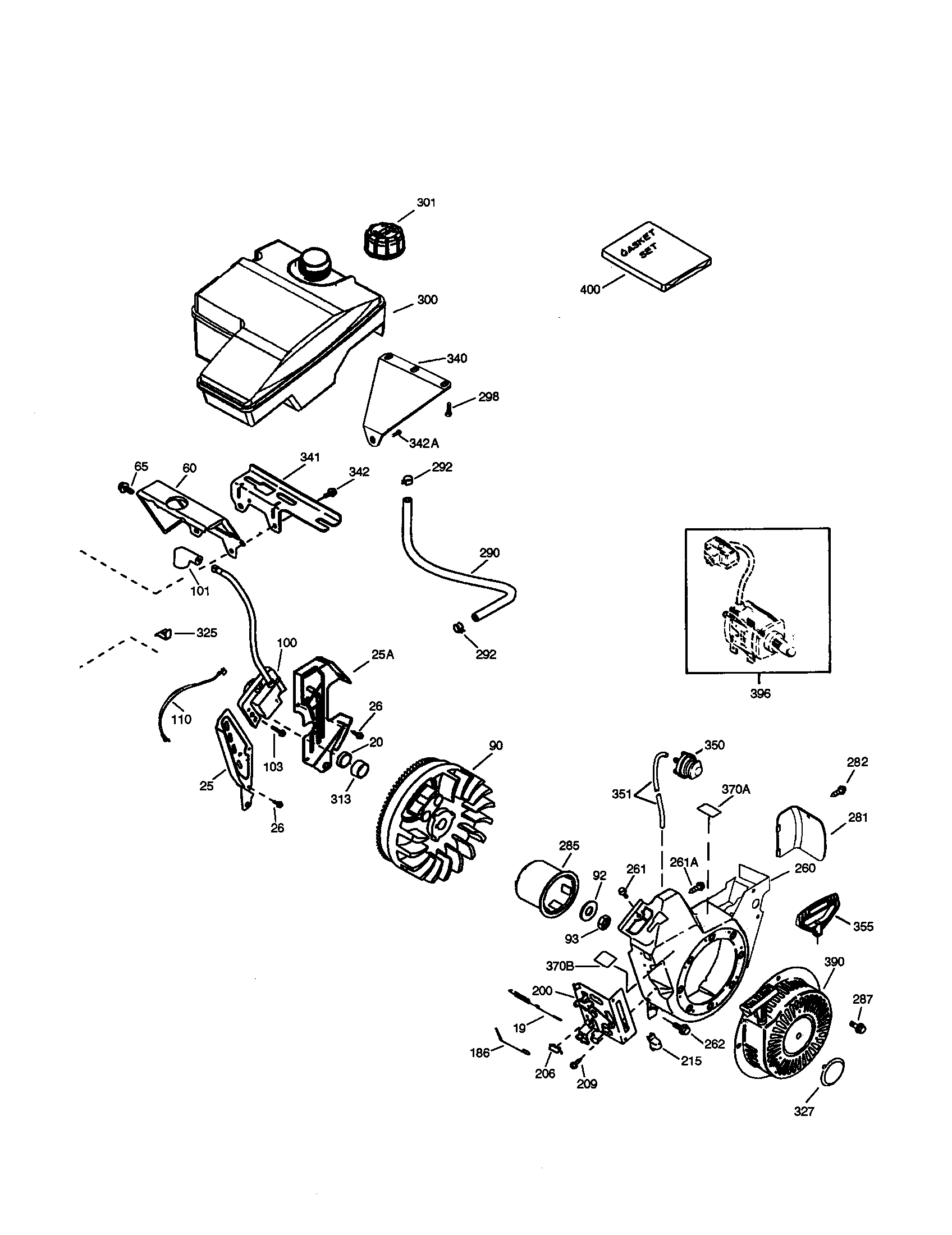 Fly Wheel Assembly Diagram and Parts List for 143996003  Craftsman Engine