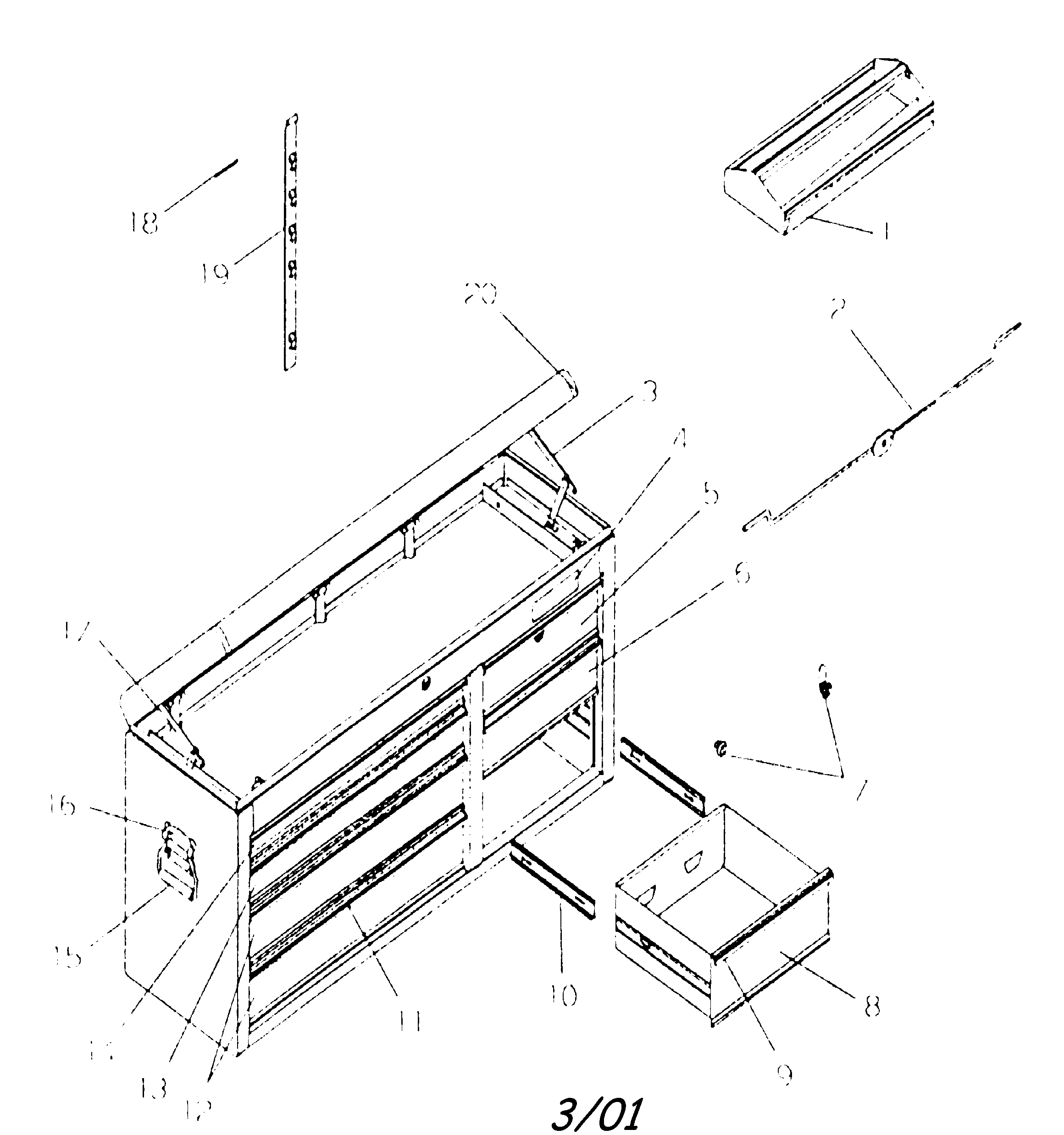 Cabinet Parts Diagram and Parts List for 706599230  Craftsman Tool Stand & Cart
