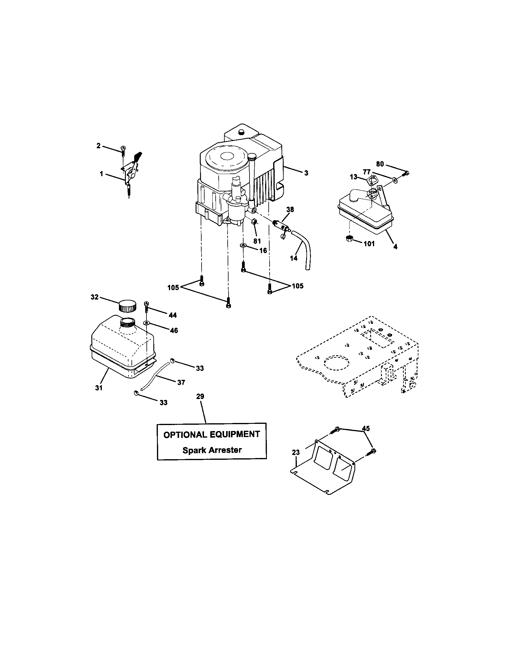 Engine Diagram and Parts List for 917272421  Craftsman Lawn Tractor