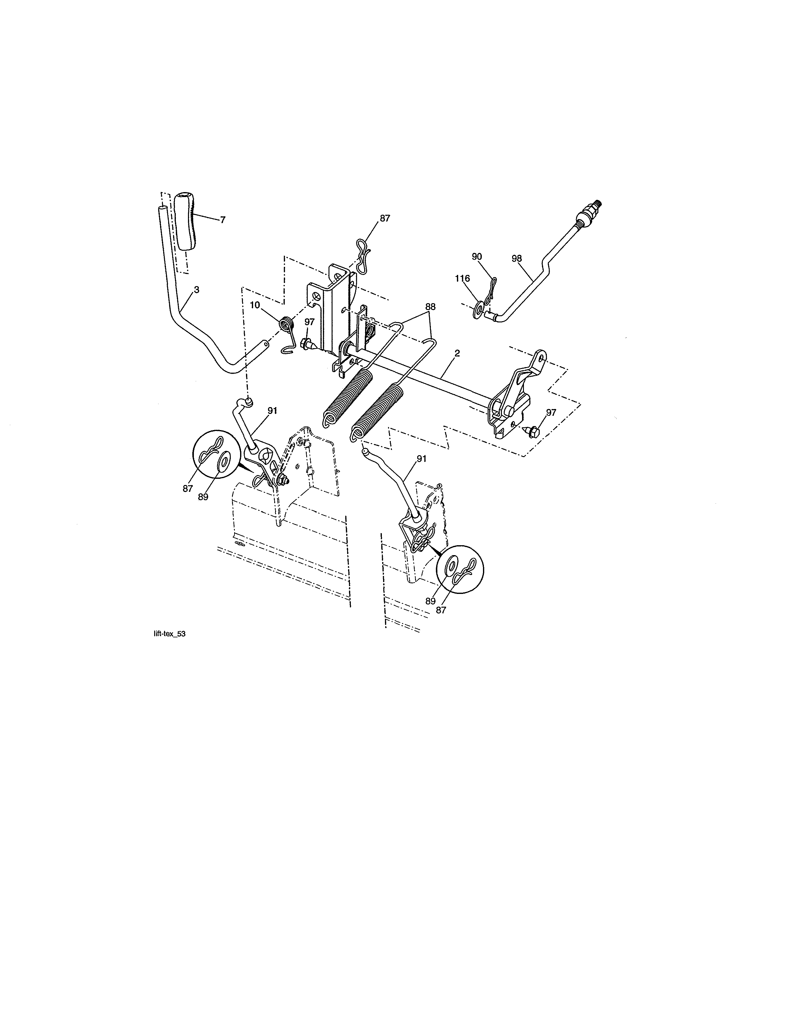 Lift Assembly Diagram and Parts List for 917203911  Craftsman Lawn Tractor