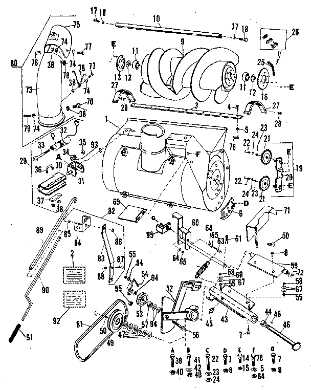 Auger  Assembly Diagram and Parts List for 842260071  Craftsman Snow Blower