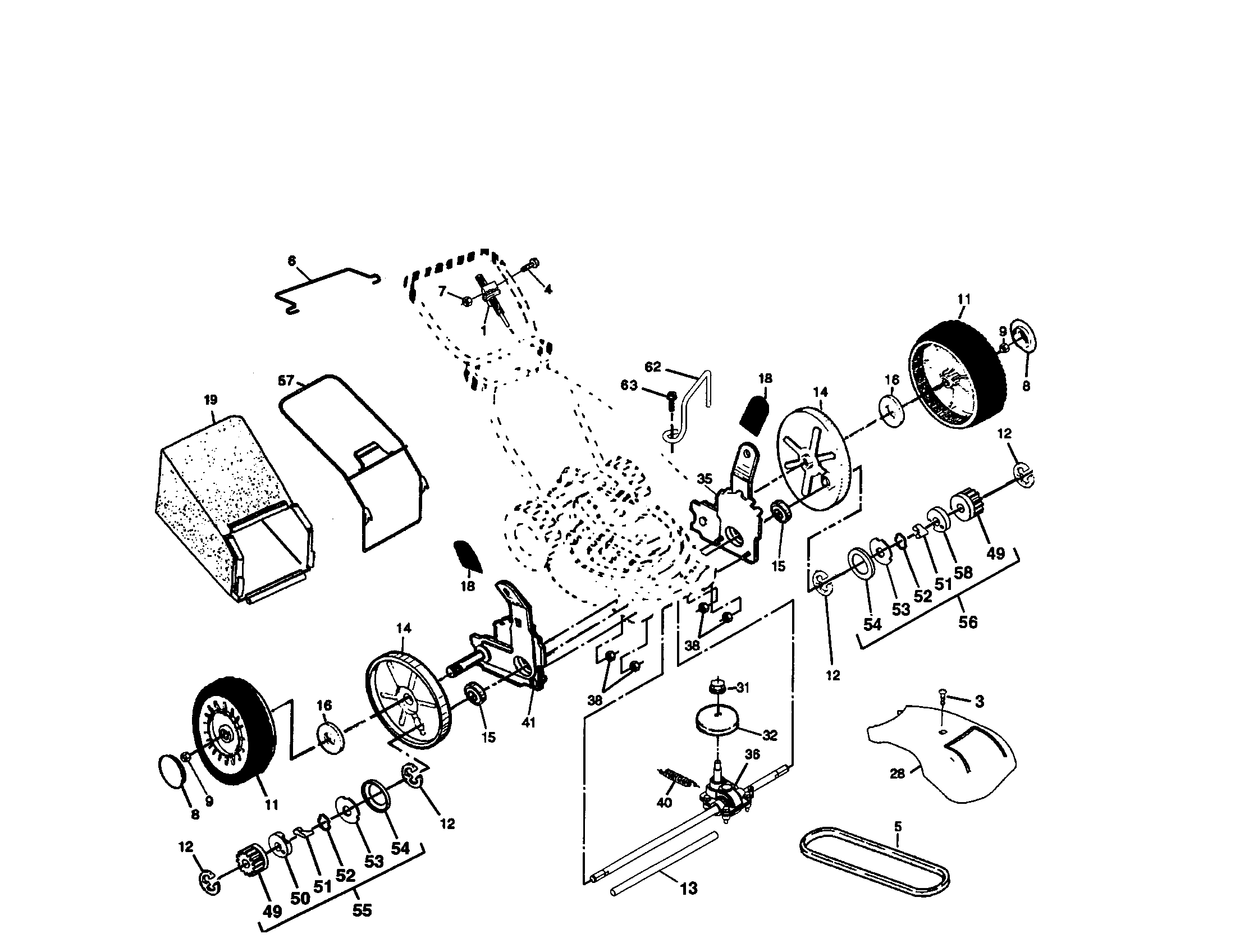 Wheels/tires/bag Diagram and Parts List for 917371490  Craftsman Lawn Mower