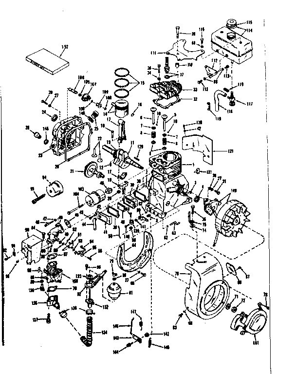 Basic Engine Diagram and Parts List for 143502041  Craftsman Engine