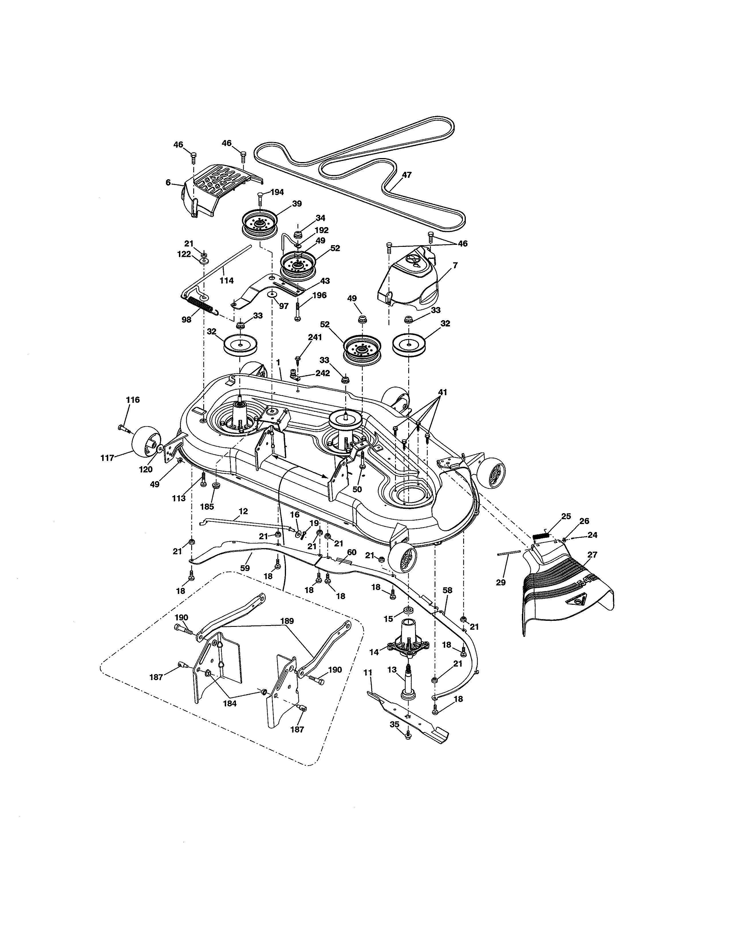 Mower Deck Diagram and Parts List for 917204090  Craftsman Lawn Tractor