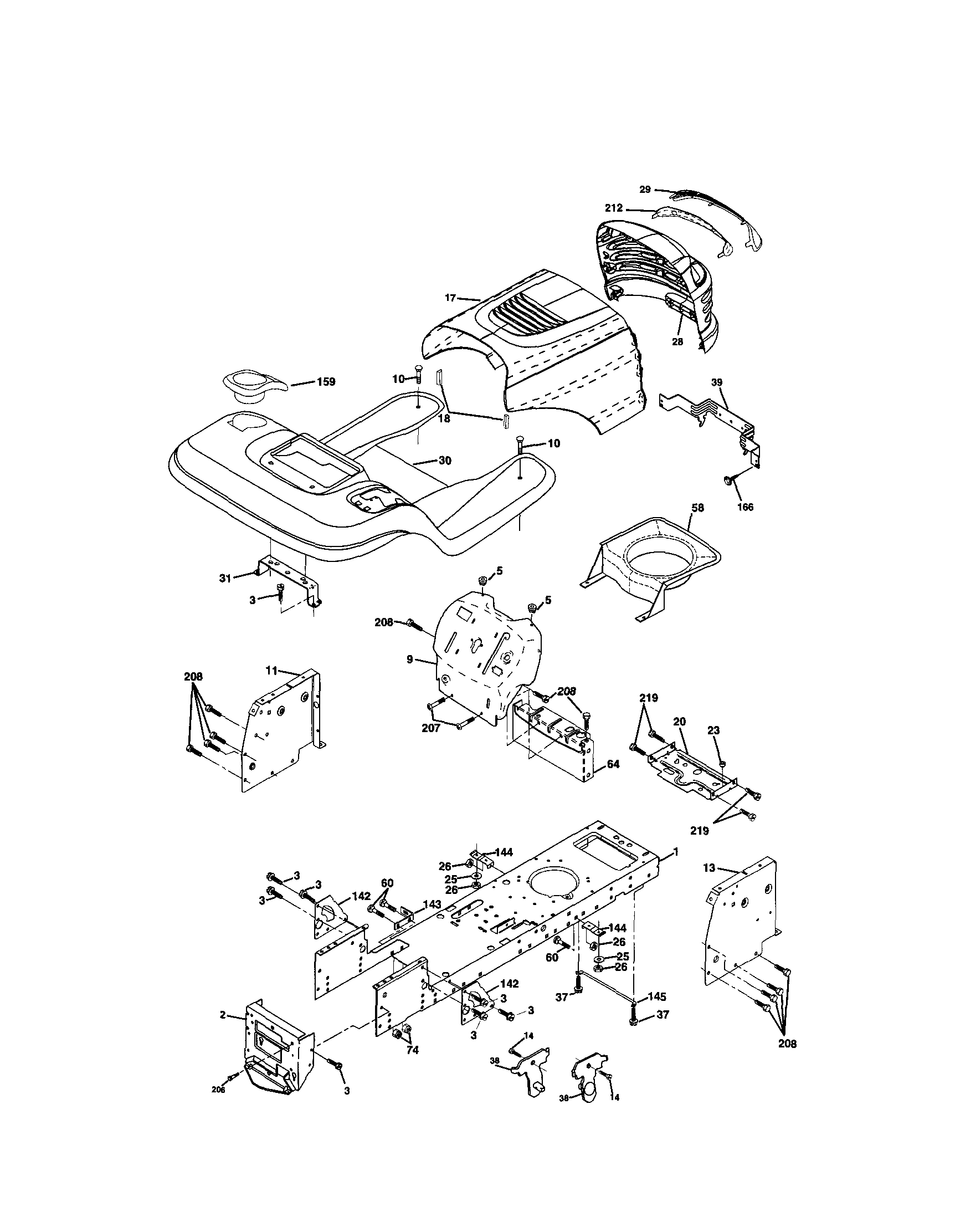 Chassis And Enclosures Diagram and Parts List for 917271861  Craftsman Lawn Tractor