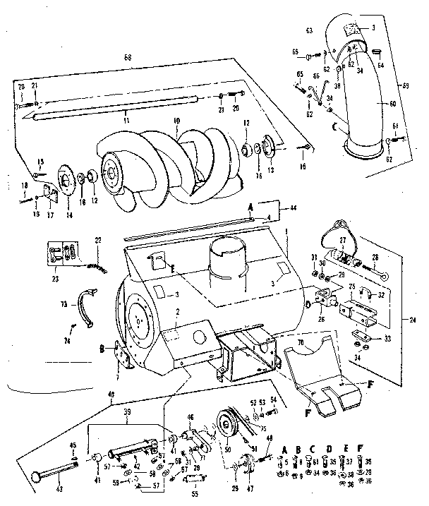 Auger Assembly Diagram and Parts List for 84226061  Craftsman Snow Blower
