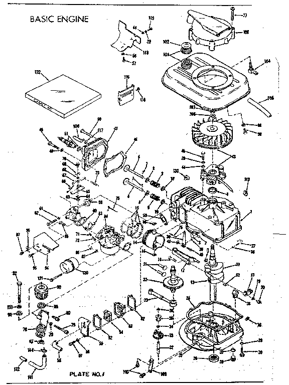 Basic Engine Diagram and Parts List for 14360400  Craftsman Engine