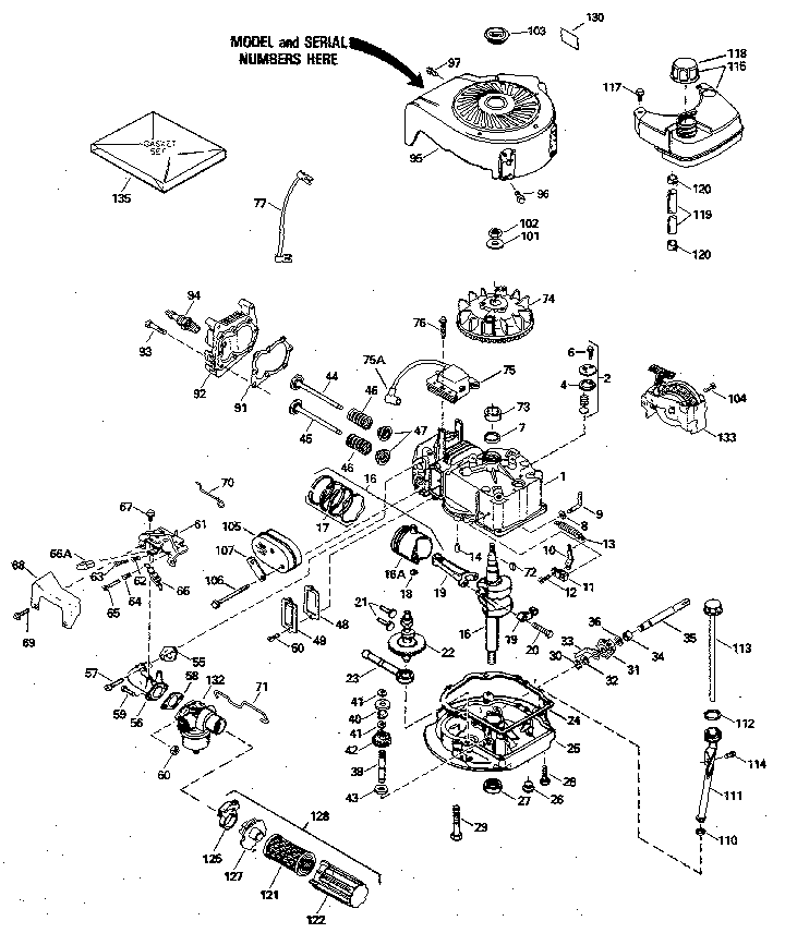 Replacement Parts Diagram and Parts List for 143394402  Craftsman Engine