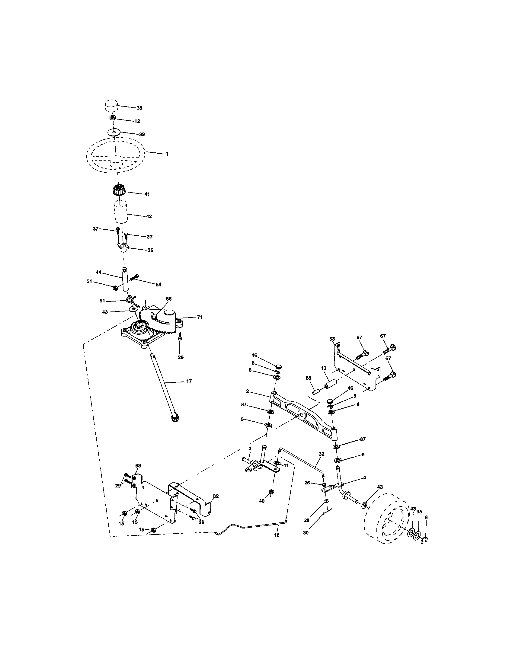 Steering Assembly Diagram and Parts List for 917273403  Craftsman Lawn Tractor