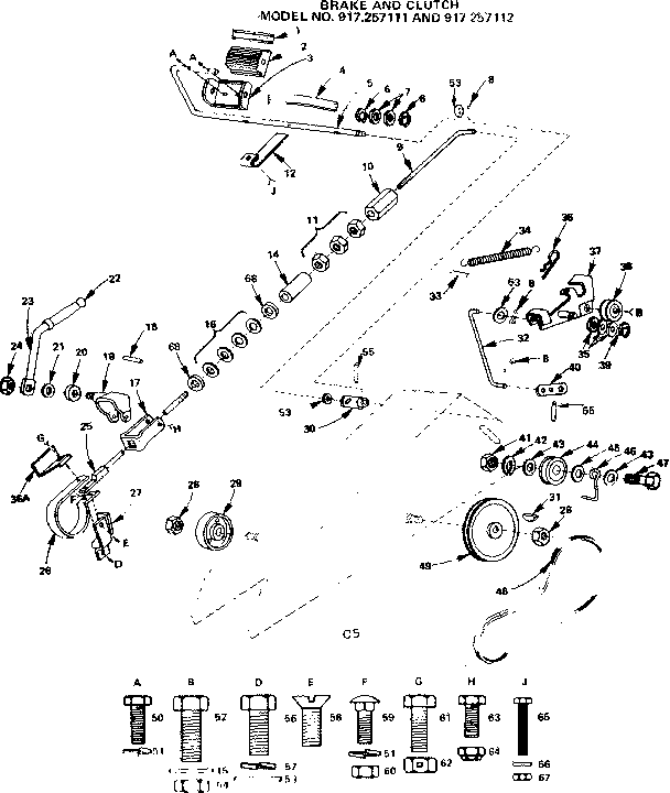 Brake And Clutch Diagram and Parts List for 917257112  Craftsman Lawn Tractor