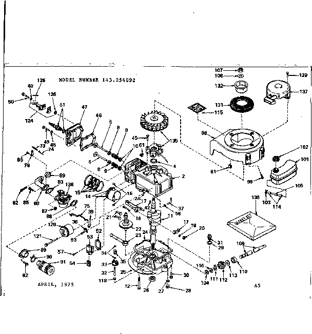 Replacement Parts Diagram and Parts List for 143254092  Craftsman Engine