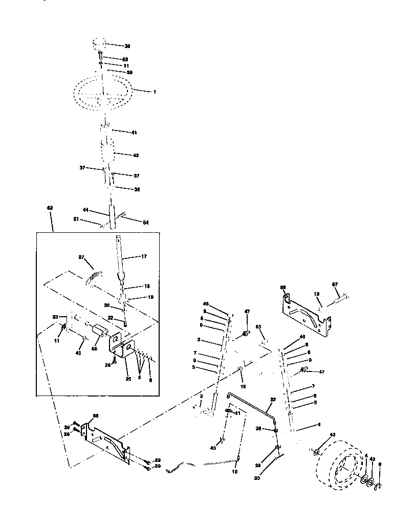 Steering Assembly Diagram and Parts List for 917270622  Craftsman Lawn Tractor