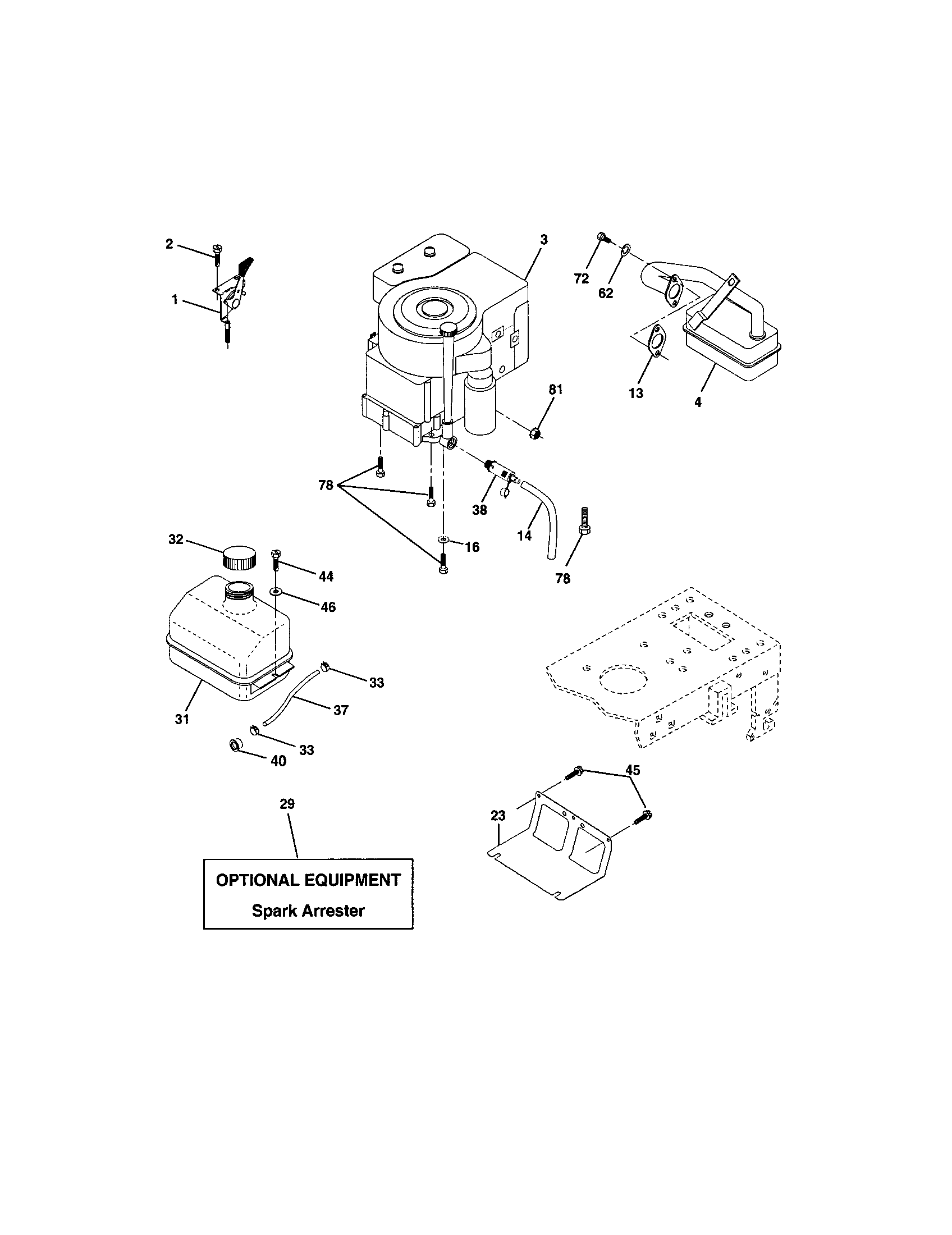 Engine Diagram and Parts List for 917272751  Craftsman Lawn Tractor