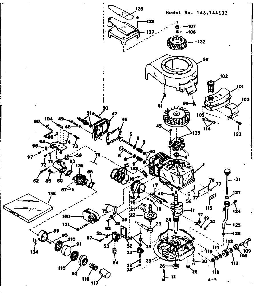 Basic Engine Diagram and Parts List for 143144132  Craftsman Engine