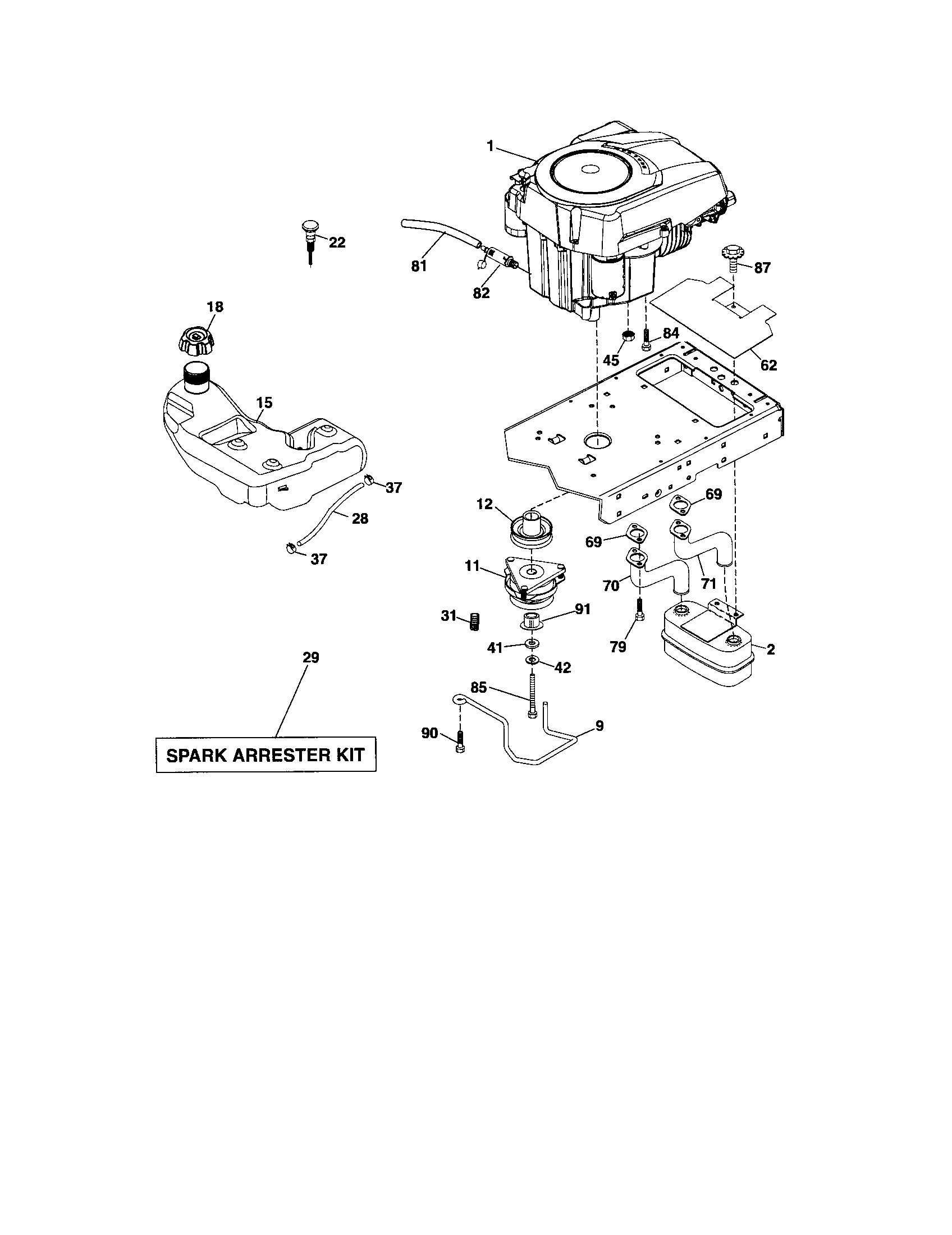 Engine Diagram and Parts List for 917276906  Craftsman Lawn Tractor