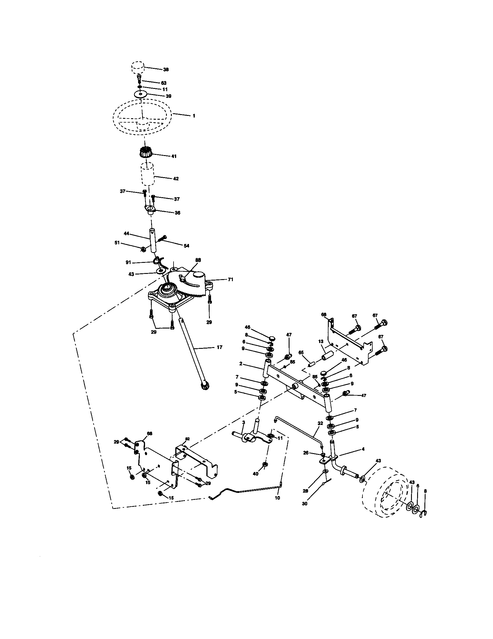 Steering Assembly Diagram and Parts List for 917271631  Craftsman Lawn Tractor