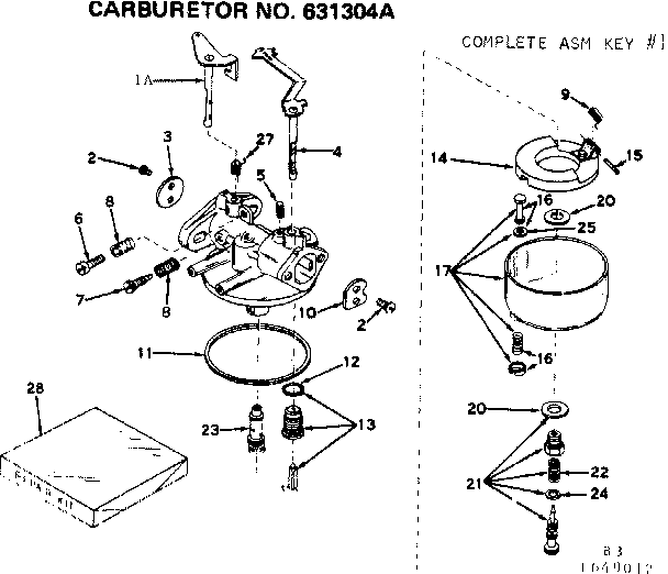 Carburetor Diagram and Parts List for 143649012  Craftsman Engine