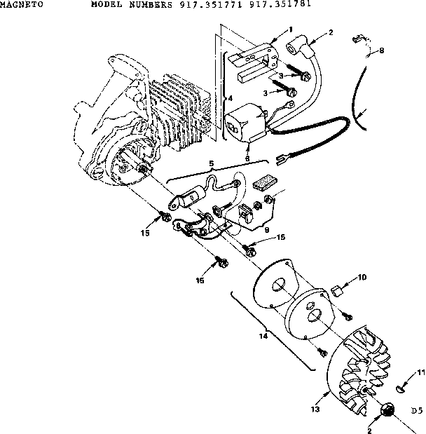 Magneto Diagram and Parts List for 917351771  Craftsman Chainsaw