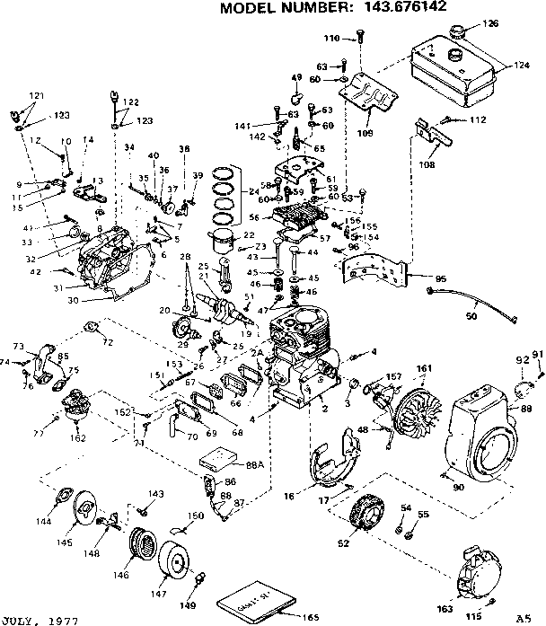 Engine Diagram and Parts List for 143676142  Craftsman Engine
