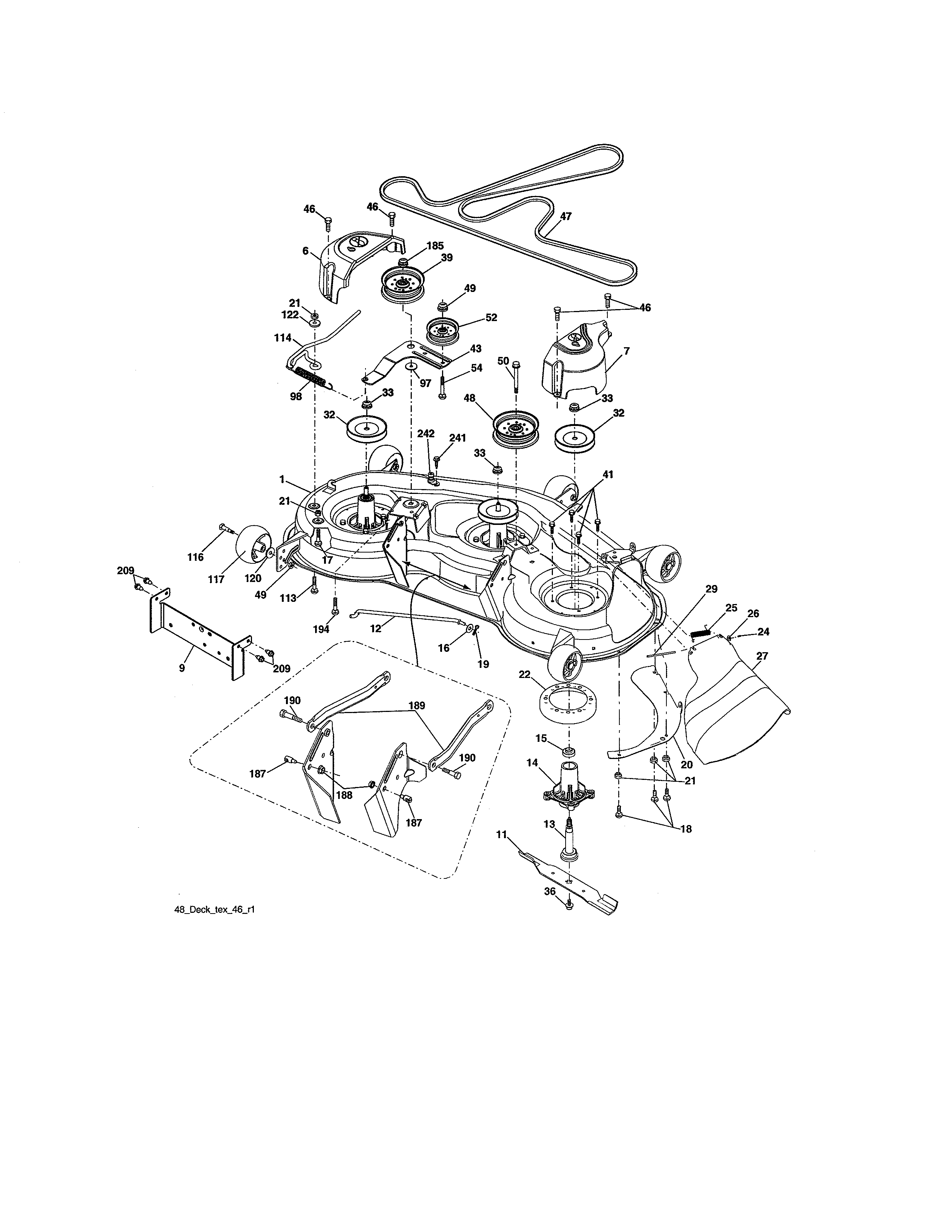 Mower Deck Diagram and Parts List for 917203921  Craftsman Lawn Tractor