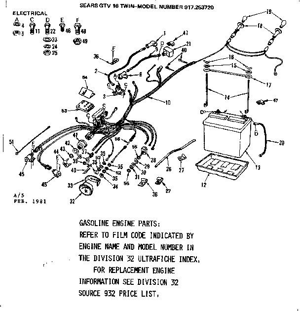 Electrical Diagram and Parts List for 917253720  Craftsman Lawn Tractor