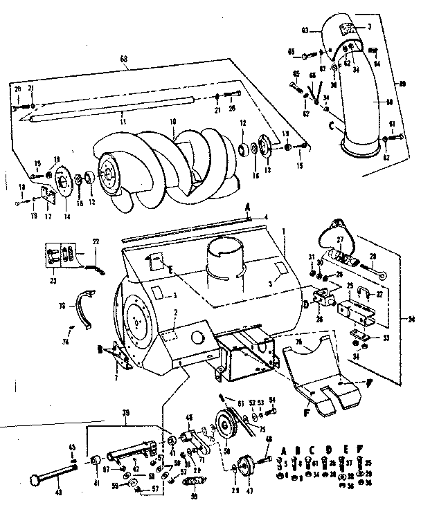 Auger  Assembly Diagram and Parts List for 84224067  Craftsman Snow Blower