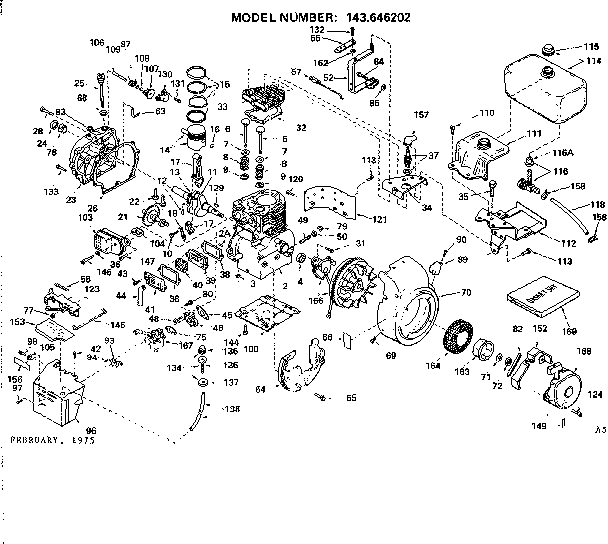 Engine Diagram and Parts List for 143646202  Craftsman Engine