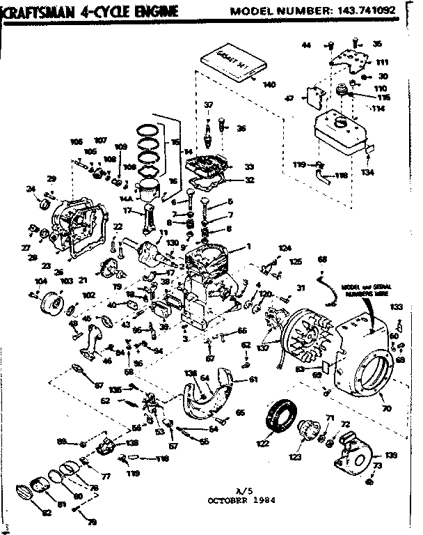 Replacement Parts Diagram and Parts List for 143741092  Craftsman Engine