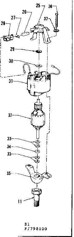 Motor Assembly Diagram and Parts List for 257798100  Craftsman Trimmer