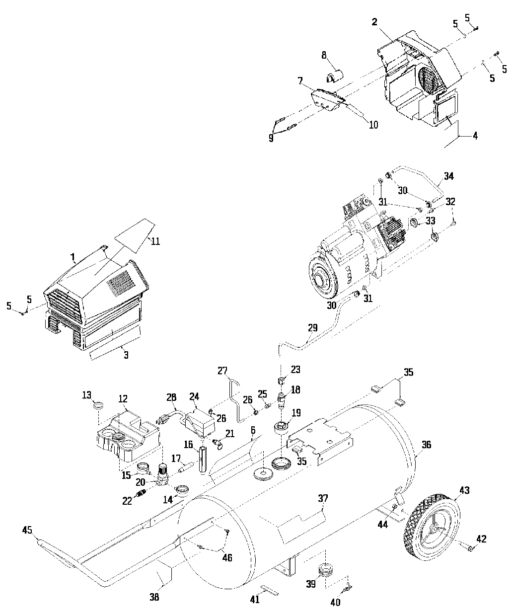 Default Diagram and Parts List for 919-16633 Type 0 Craftsman Compressor