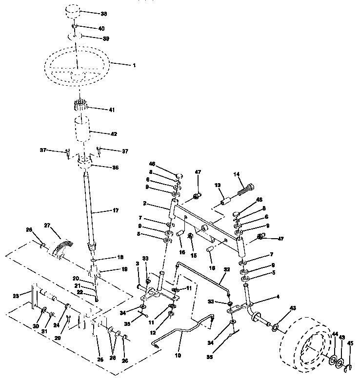 Steering Assembly Diagram and Parts List for 917257590  Craftsman Lawn Tractor
