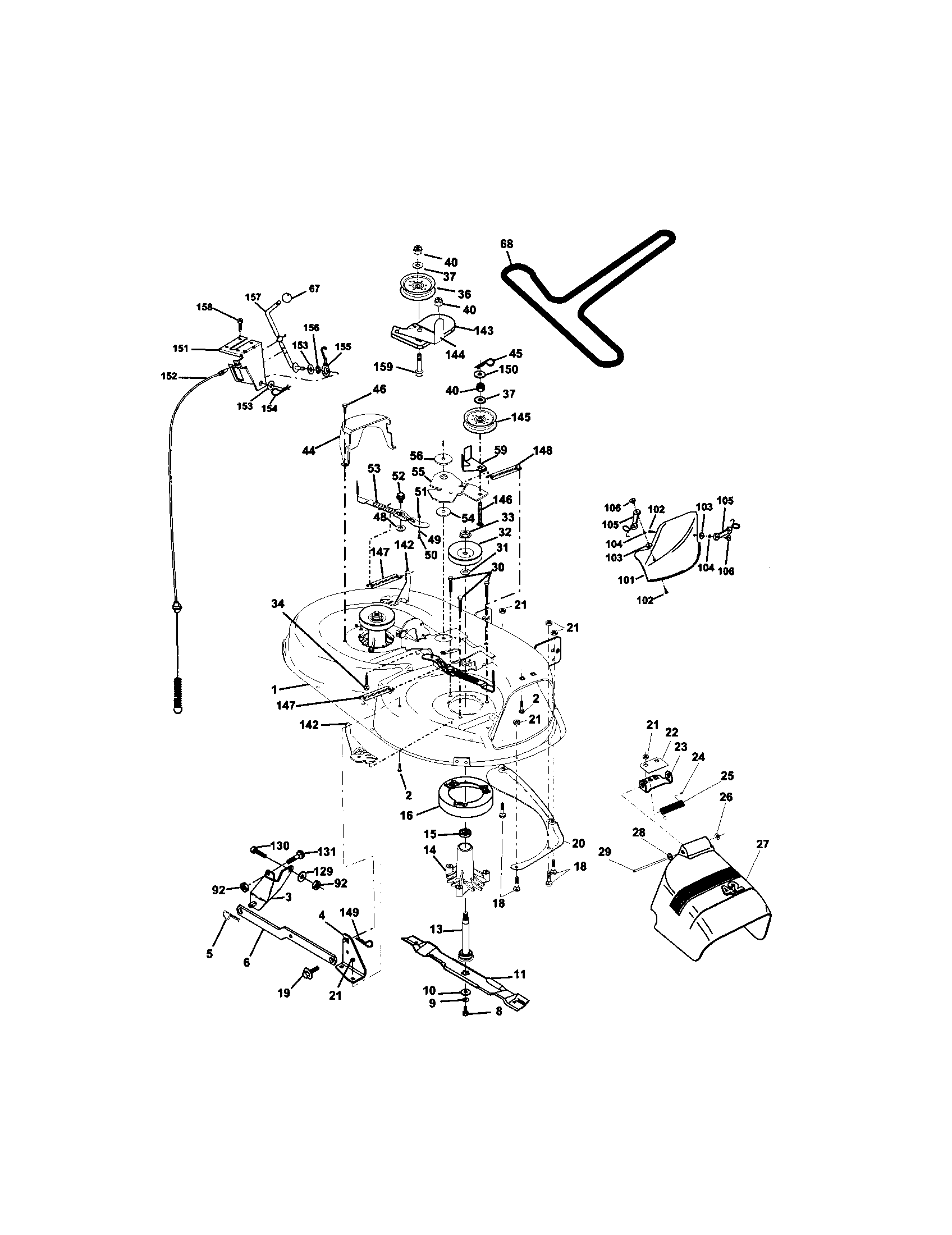 Mower Deck Diagram and Parts List for 917271642  Craftsman Lawn Tractor