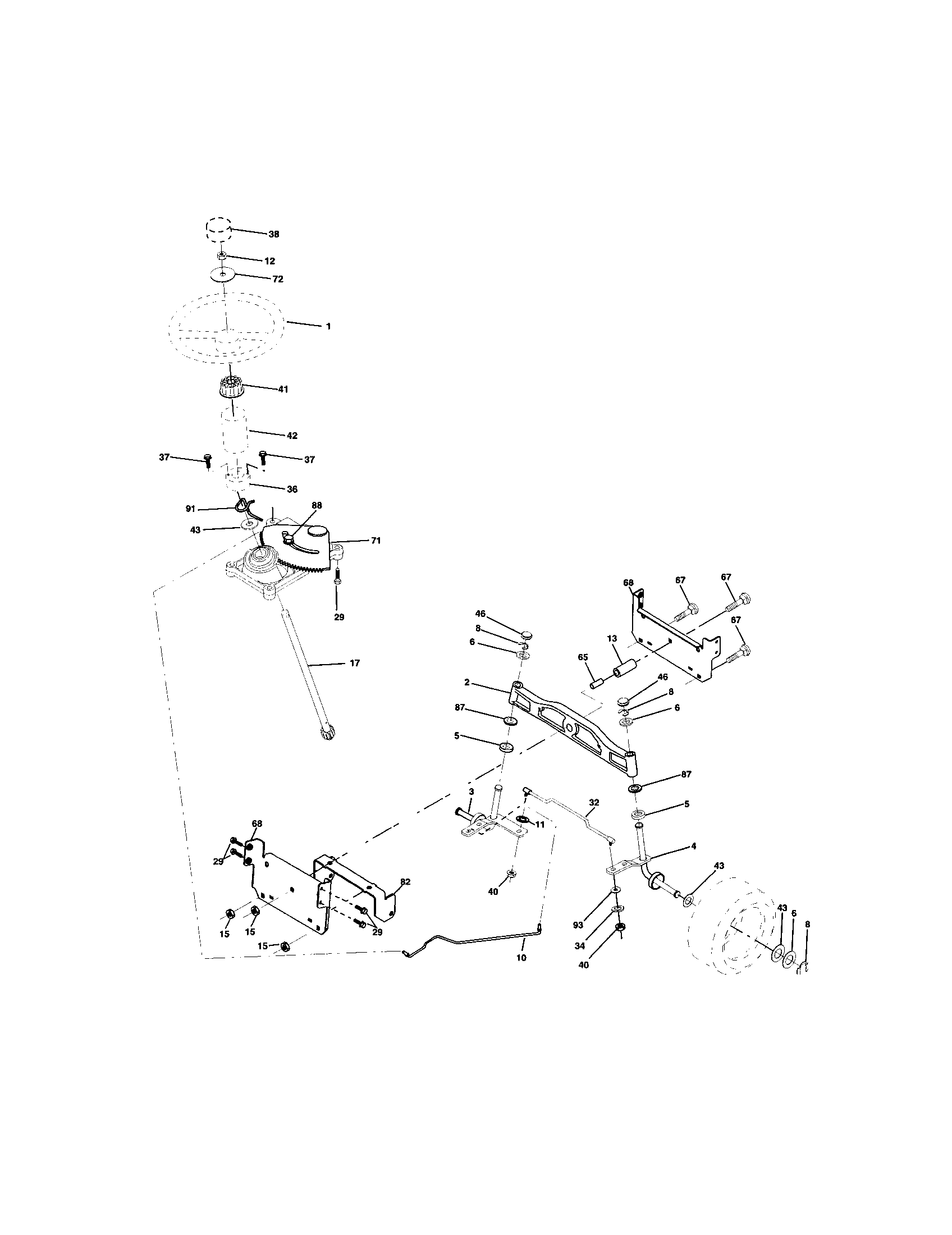 Steering Assembly Diagram and Parts List for 917272248  Craftsman Lawn Tractor