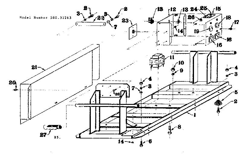 Mounting Base Diagram and Parts List for 58031263  Craftsman Engine