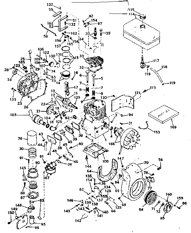 Basic Engine Diagram and Parts List for 143606032  Craftsman Engine